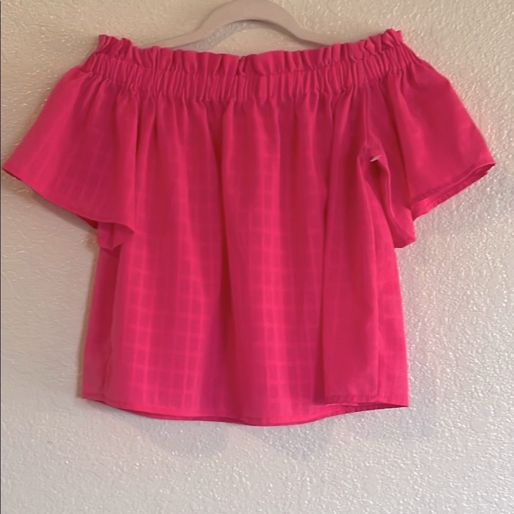 Love Riche Pink Smocked Ruffled Off Shoulder Flutter sleeves Blouse